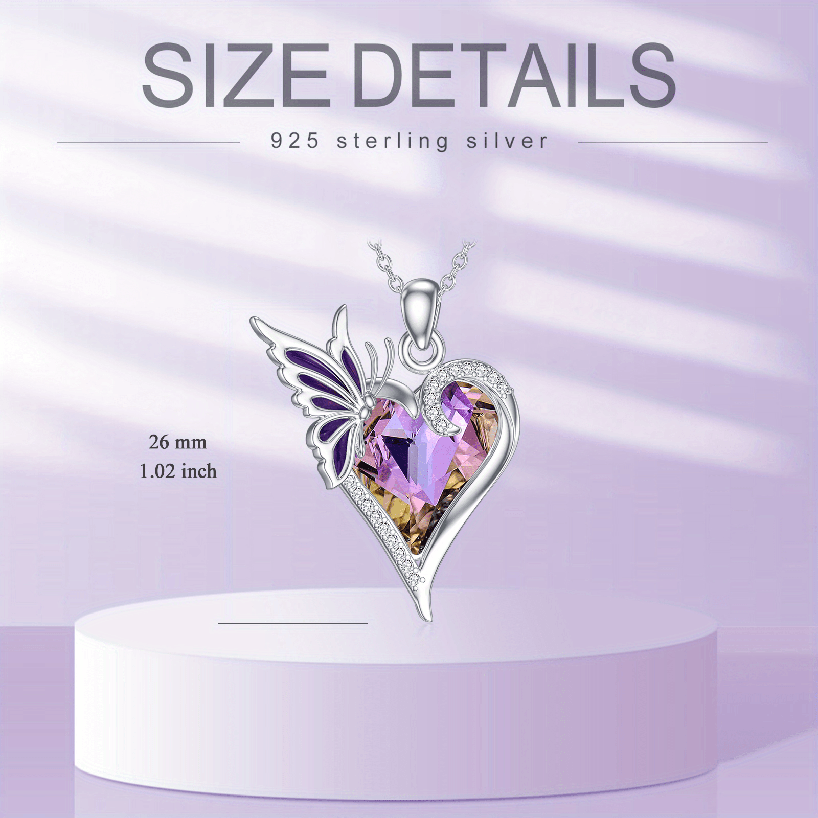 925 Silver Heart Butterfly Pendant Necklace for Women